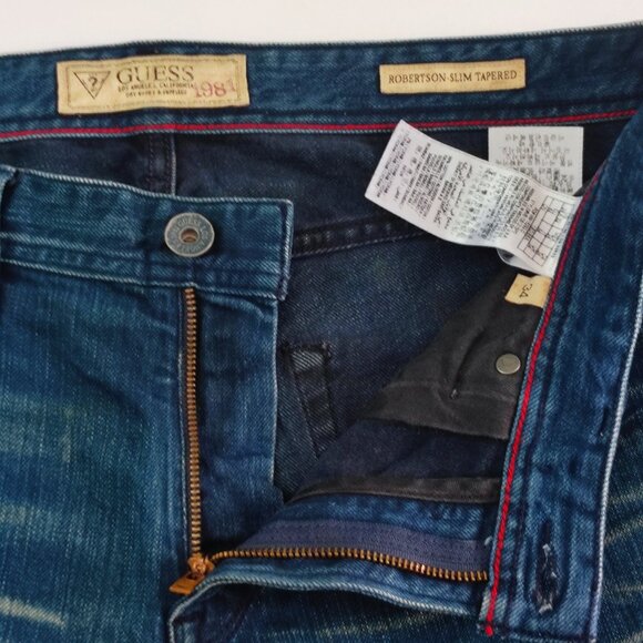 Vintage Guess Jeans Robertson men's size 34 distressed denim blue slim tapered - Picture 11 of 16